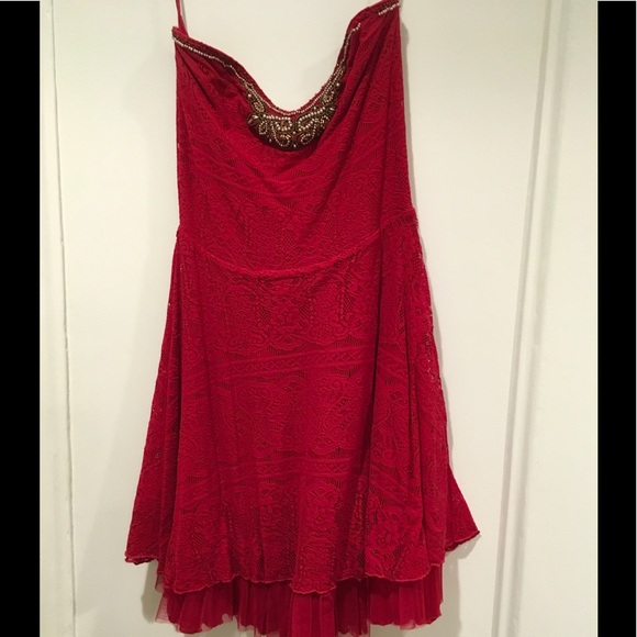🎉2X HP🎊Free People red lace beaded dress - Picture 5 of 8